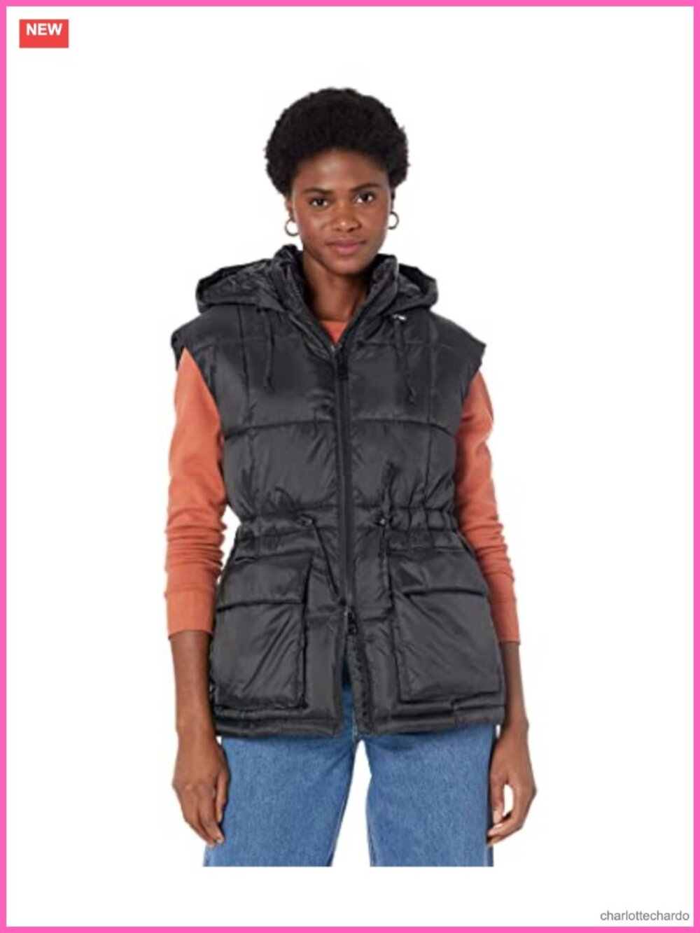 Quilted Hooded Puffer Vest Sleeveless Belted Anorak Fall Cold Weather